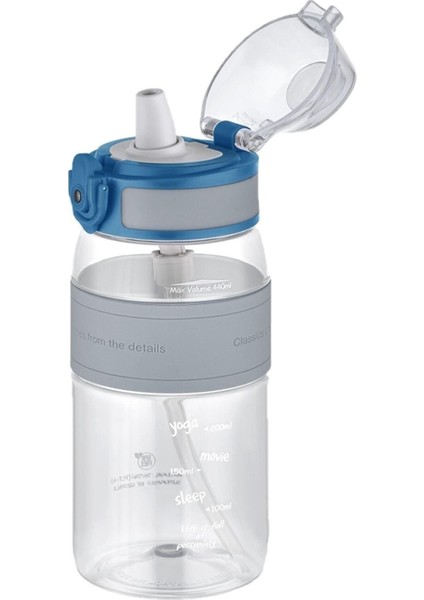 440ML Mini Silikon Gövde Pipetli Tritan Su Şişesi, Gri Renk