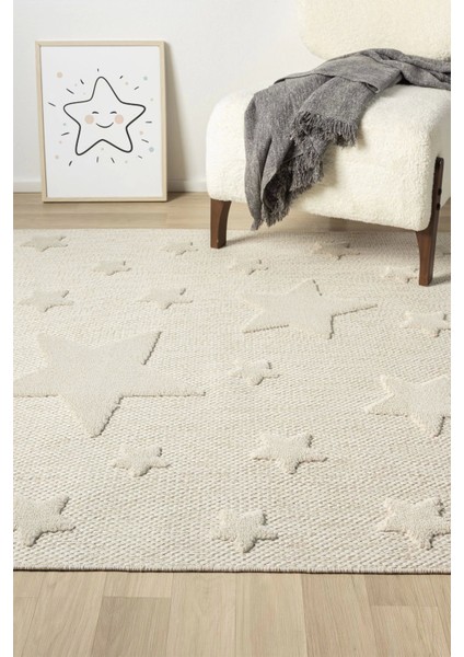 Kaymaz Yıkanabilir Dokuma Halı Krem Yıldızlı Bebek Çocuk Odası Halısı Leke Tutmaz Ayaz 13 indirimleri