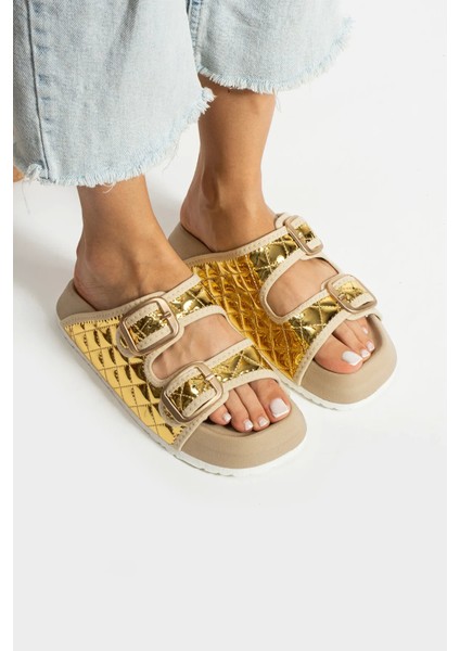 Kapitone Altın Tokalı Kadın Terlik – Ortopedik, Şık, Kaymaz Taban modelleri