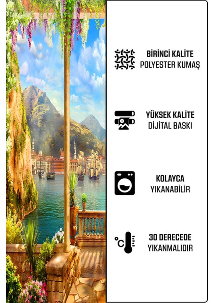 Iskele Manzara Desenli 3D Dijital Baskılı 2 Kanat Fon Perde Oturma Odası Salon Fon Perde fiyatları