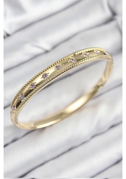 Pirinç Zirkon Taşlı Kutup Yıldızı Model Gold Renk Kadın Kelepçe