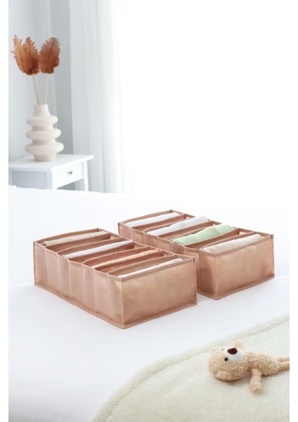 2'li Bej 7 Bölmeli Katlanır Dolap Düzenleyici Organizer