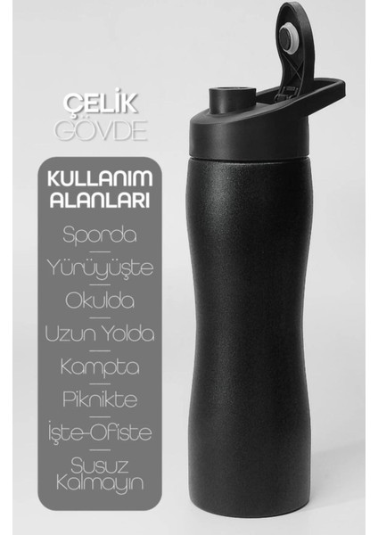 Siyah Renkli Paslanmaz Çelik Matara, Kulplu, Taşınabilir Spor Suluk fiyatları