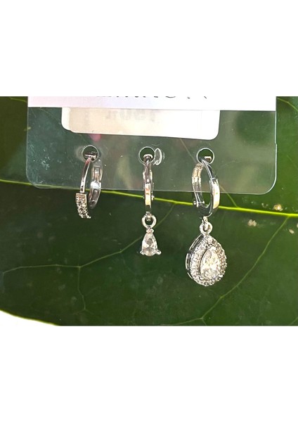 Gümüş Renk Üçlü Lüks Gösterişli Figürlü Küpe