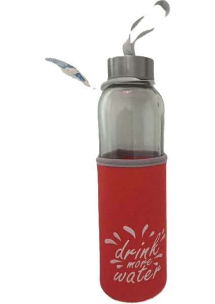 Kırmızı Kılıflı Cam Matara 500 Ml, Şık ve Pratik Içecek Kabı