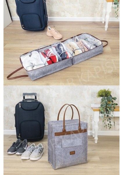 Derili Kulplu Krem Seyahat Çantası, Ayakkabı ve Eşya Saklama Alanı