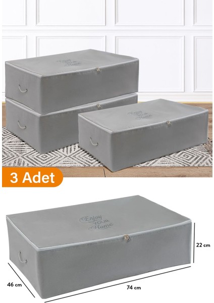 3'lü Antrasit Hurç, 74X46X22 Cm, Mega Boy Baza Altı, Gri Renk