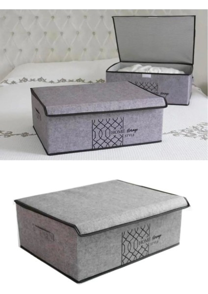 Gri Keçe Kapaklı Çok Amaçlı Düzenleyici Kutu 50X40X19 cm