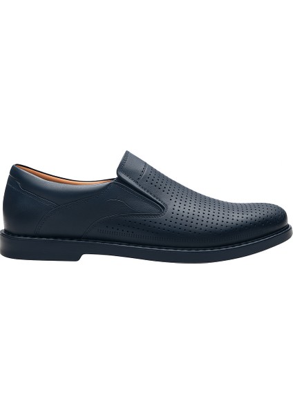 GR0204 Hakiki Deri Delikli Hafif Poli Taban Comfort Lacivert Klasik Günlük Erkek Ayakkabı