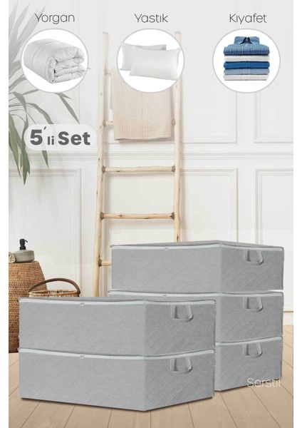 5 Adet Antrasit Baza Altı ve Çekyat Tipi Hurç, 64X45X22 cm