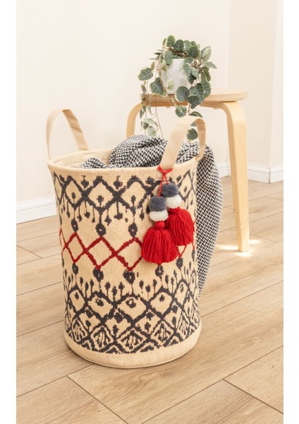 Çok Renkli Yuvarlak Saklama Sepeti 37X30 Cm, Kilim Desenli, Şık ve Kullanışlı fiyatları