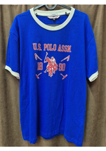 Erkek Saks Mavisi U.s. Polo Assn. 1890 Baskılı Tişört