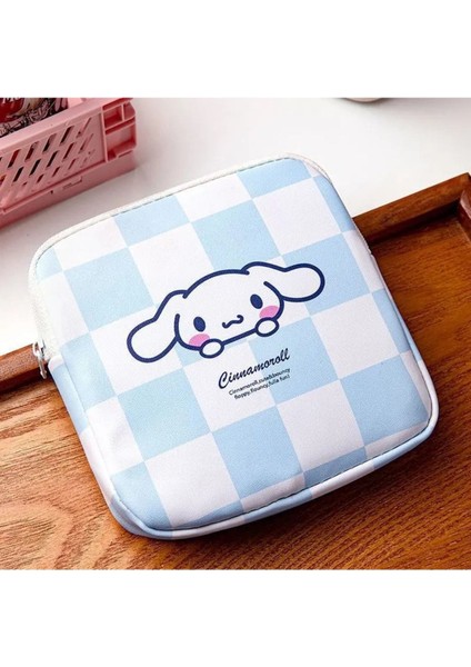 Sevimli Figürlü Bez Kozmetik ve Hijyen Ped Düzenleme Çantası, Mavi