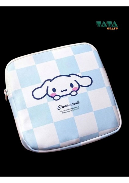 Sevimli Figürlü Bez Kozmetik ve Hijyen Ped Düzenleme Çantası, Mavi