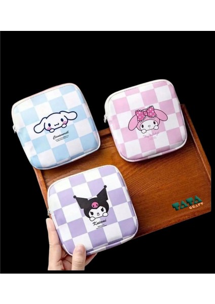 Sevimli Figürlü Bez Kozmetik ve Hijyen Ped Düzenleme Çantası, Mavi