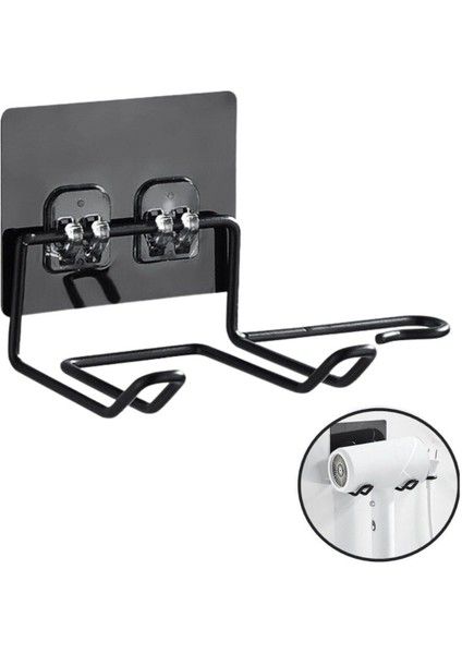 Siyah Güçlü Yapışkanlı Fön Makinesi Askısı ve Banyo Tutucu