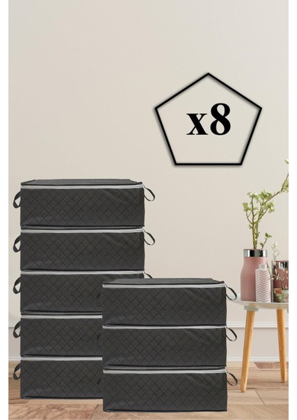 8 Adet Kapitone Desenli Bazaaltı Hurç 60X40X22 Gri, Şık ve Kullanışlı Depolama Ürünü