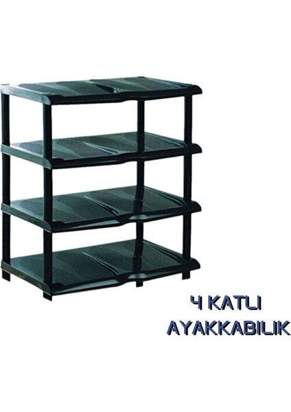 4 Katlı Siyah Plastik Ayakkabılık, Şık ve Pratik Ayakkabı Rafı