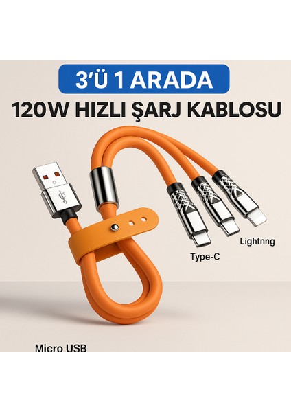 3'ü 1 Arada 120W Hızlı Şarj Kablosu – Micro Usb, Type-C ve Lightning Uyumlu | Xiaomi, Samsung, iPhone ve Tüm Akıllı Telefonlar Için Çoklu USB Bağlantı fiyatları