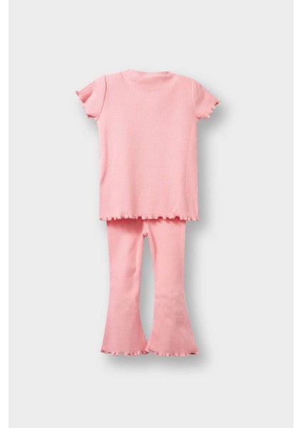 Kız Bebek 2'li Takım Çiçekli Fitilli Kaşkorse Kısa Kollu Tişört İspanyol Paça Tayt F3514A525AU fırsatları