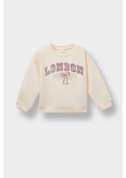 Kız Bebek Bisiklet Yaka Baskılı Sweatshirt E8919A525AU