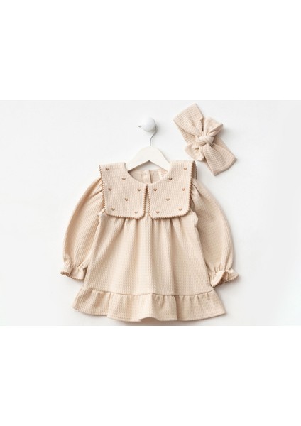 Kız Bebek Kalp Nakışlı Yakalı Bandanalı Elbise fiyatları