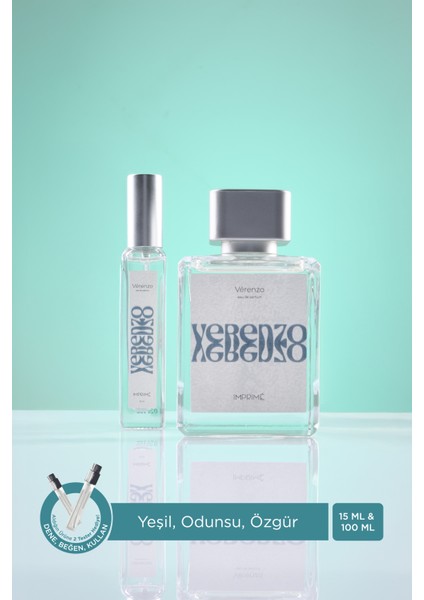 Vérenzo Edp 100 ml & Seyahat Boy 15 ml Unisex Parfüm Seti I Yeşil Odunsu I Elma, Lime, Mimoza