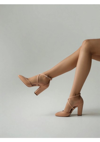 Pudra Süet Kadın Abiye Ayakkabı Kadın Topuklu Şık Gece Ayakkabısı Zarif Tasarım Yüksek Topuk