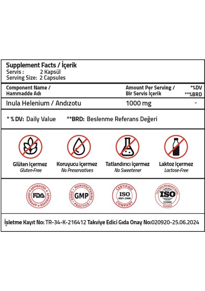 Inula Helenium 1000 Mg 60 Capsules (ANDIZ EXTRACT) modelleri