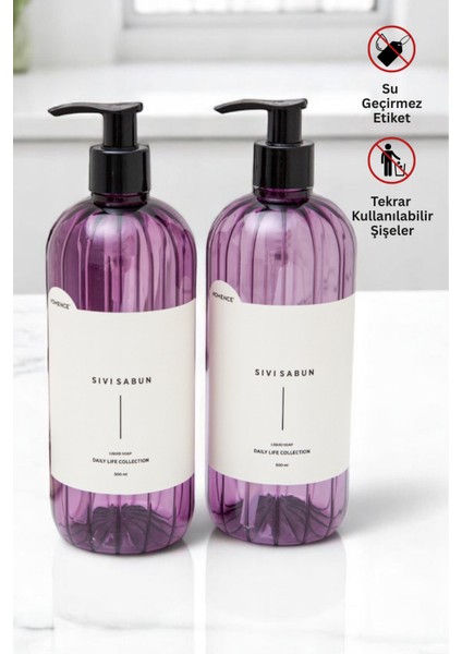 Sıvı Sabun Etiketli Şişe Seti 2'li Mor 500 ml