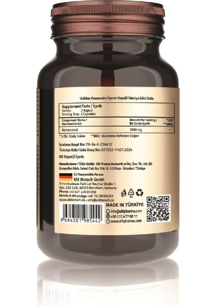 Resveratrol 1000 Mg 60 Capsules fiyatları