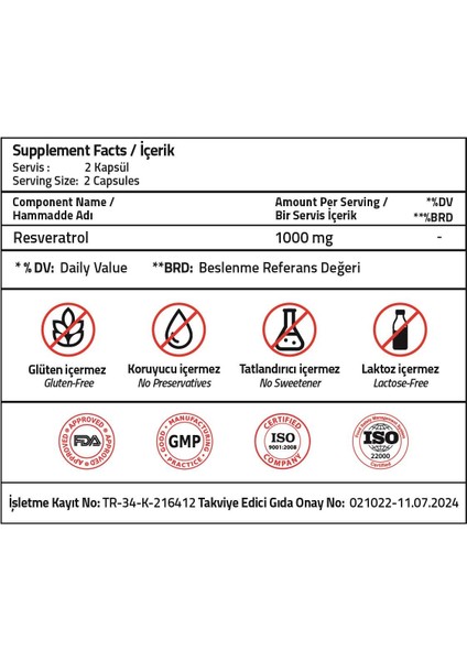 Resveratrol 1000 Mg 60 Capsules modelleri