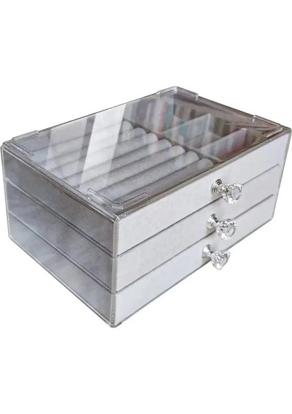 Akrilik Velvet Takı Organizatörü 3 Çekmeceli Istiflenebilir Ekran Depolama Küpe Kolye Bilezikleri Kutu Tutucu Kadınlar Için Kasa (Yurt Dışından)