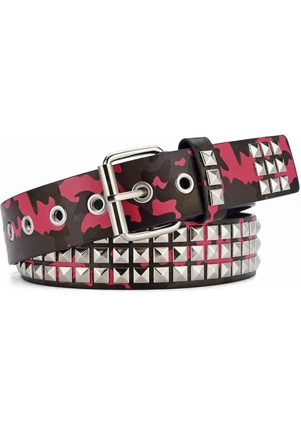 Kamuflaj Perçin Kemer Unisex Moda Gündelik All-Maç Kot Aksesuarları Kuşak Goth Retro Punk Hip Hop Y2K Kız Bel Bandı Renk: Kırmızı/kemer Uzunluğu: 110CM (Yurt Dışından)