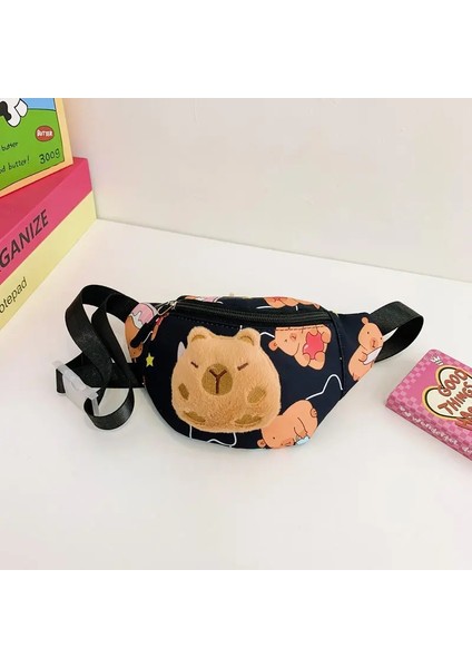 Kawaii Capya Crossbody Çocuklar Göğüs Çantası Karikatür Sevimli Sırt Çantası Sıradan Açık Seyahat Cüzdan Bel Organizatör Hediye Renk: Siyah (Yurt Dışından)