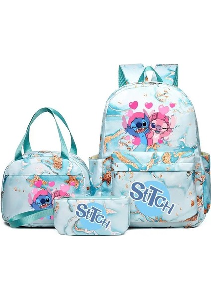 3pcs Lilo Dikiş Anime Sırt Çantası Öğle Yemeği Çantası ve Kalem Çantası ile Seti, Büyük Kapasiteli Hafif ve Nefes Alabilen Açık Sırt Çantası Renk: Dikiş-Green-B (Yurt Dışından)