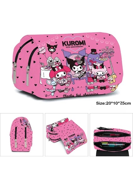 Miniso Kuromi Schoolbag Öğrencileri Kawaii Çift Katmanlı Kalem Çantası Büyük Kapasite Gündelik Sırt Çantası Karikatür Baskı Kalem Çantası Renk: F (Yurt Dışından)