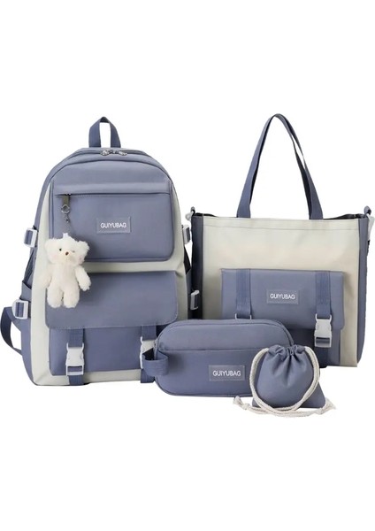 4pcs Bear Okul Sırt Çantası Drawstring Çanta Kalemi, Teenagcolor Için Kitap Çantası: Siyah (Yurt Dışından)