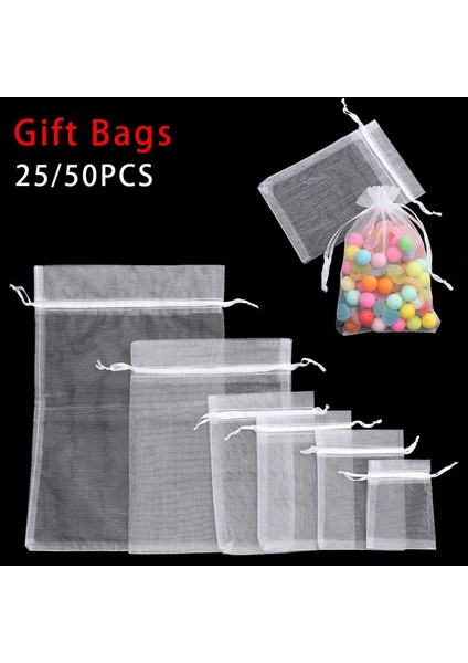 25/50PCS Çizilebilir Parti Tedarik Noel Favor Takı Beyaz Torbalar Çizme Cep Organza Gazlı Poşet Hediye Çantaları Renk: 17CMX23CM/HEDIYE Kutusu Boyutu: 25 Pcs (Yurt Dışından)