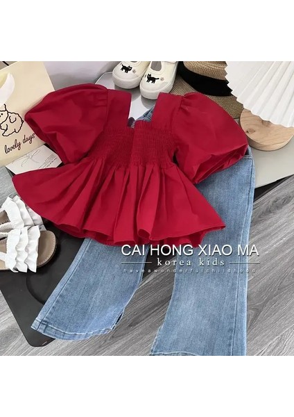 Ilkbahar Yaz Çocuk Giysileri Set Yeni Kızlar Giysileri Set Yeni Moda Kızlar Bebek Kısa Kollu Top Kot Iki Parça: Üst ve Pantolon/çocuk Boyutu: 90 (Yurt Dışından)