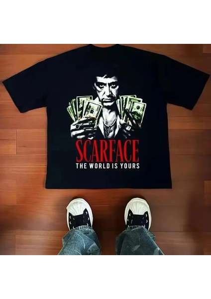 Scarface Al Pacino Klasik Film Amerikan Kısa Kollu Gangster Film T-Shirt Tony Erkekler Kadın Hip Hop Retro Gotik Üst Tee Renk: Qh8/boyut: S (Yurt Dışından)