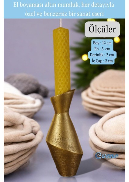 Altın Eskitme Mumluk Şamdan Ince Mum Uyumlu Model 22