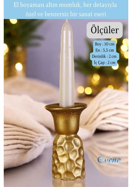 Altın Mumluk Şamdan Ince Mum Uyumlu Model 44