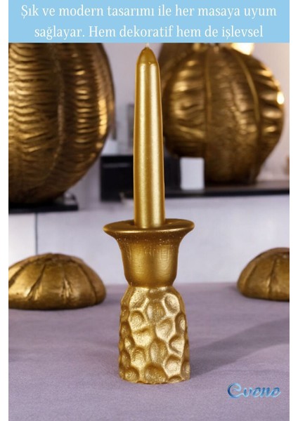 Altın Mumluk Şamdan Ince Mum Uyumlu Model 44