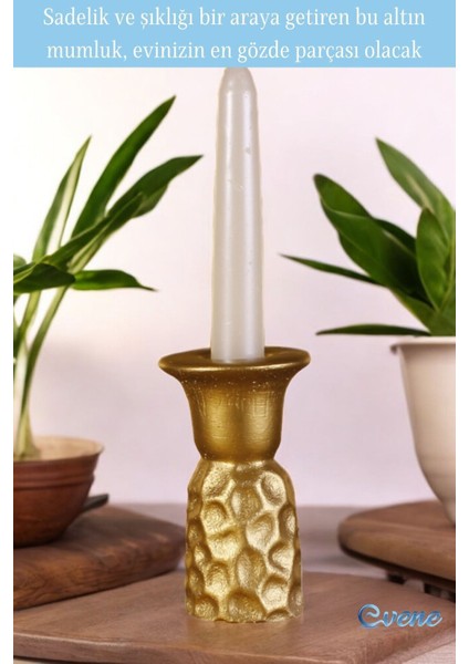 Altın Mumluk Şamdan Ince Mum Uyumlu Model 44