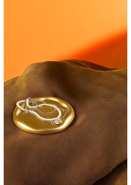 Takı Organizer Makyaj Düzenleyici Kozmetik Organizer Dekoratif Tabak Altın Renk Model 17