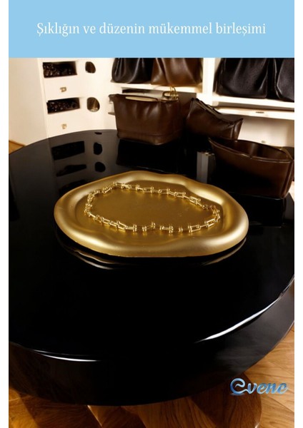 Takı Organizer Makyaj Düzenleyici Kozmetik Organizer Dekoratif Tabak Altın Renk Model 17