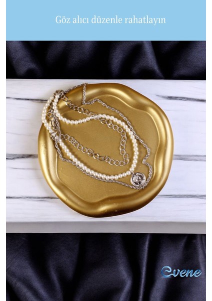 Takı Organizer Makyaj Düzenleyici Kozmetik Organizer Dekoratif Tabak Altın Renk Model 17