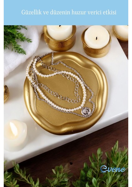 Takı Organizer Makyaj Düzenleyici Kozmetik Organizer Dekoratif Tabak Altın Renk Model 17