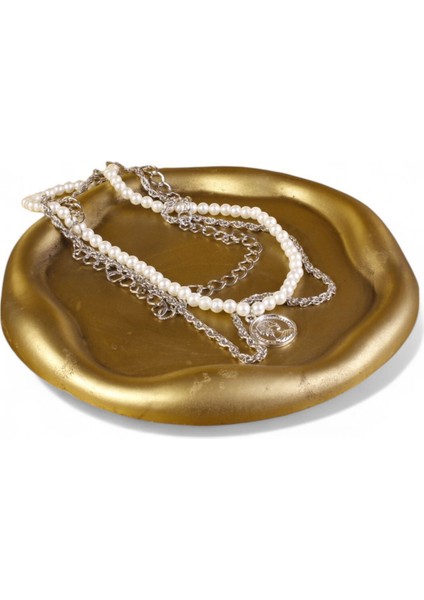 Takı Organizer Makyaj Düzenleyici Kozmetik Organizer Dekoratif Tabak Altın Eskitme Renk Model 17